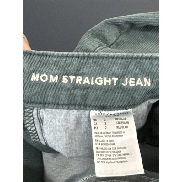 American Eagle Women's 2 Mom Straight Corduroy Pants Sage Green EUC Inseam 27.5" - Picture 8 of 12